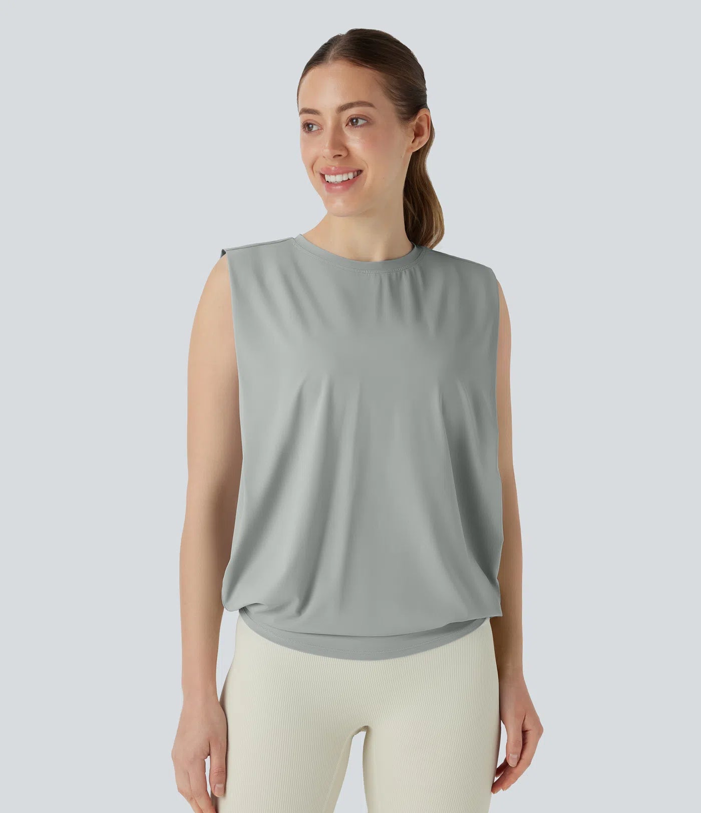 Débardeur de yoga à encolure ronde et fronces, effet rafraîchissant - UPF 50+