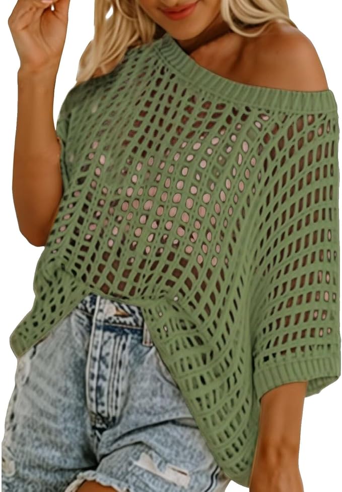 Haut d'été en maille ajourée au crochet pour femme