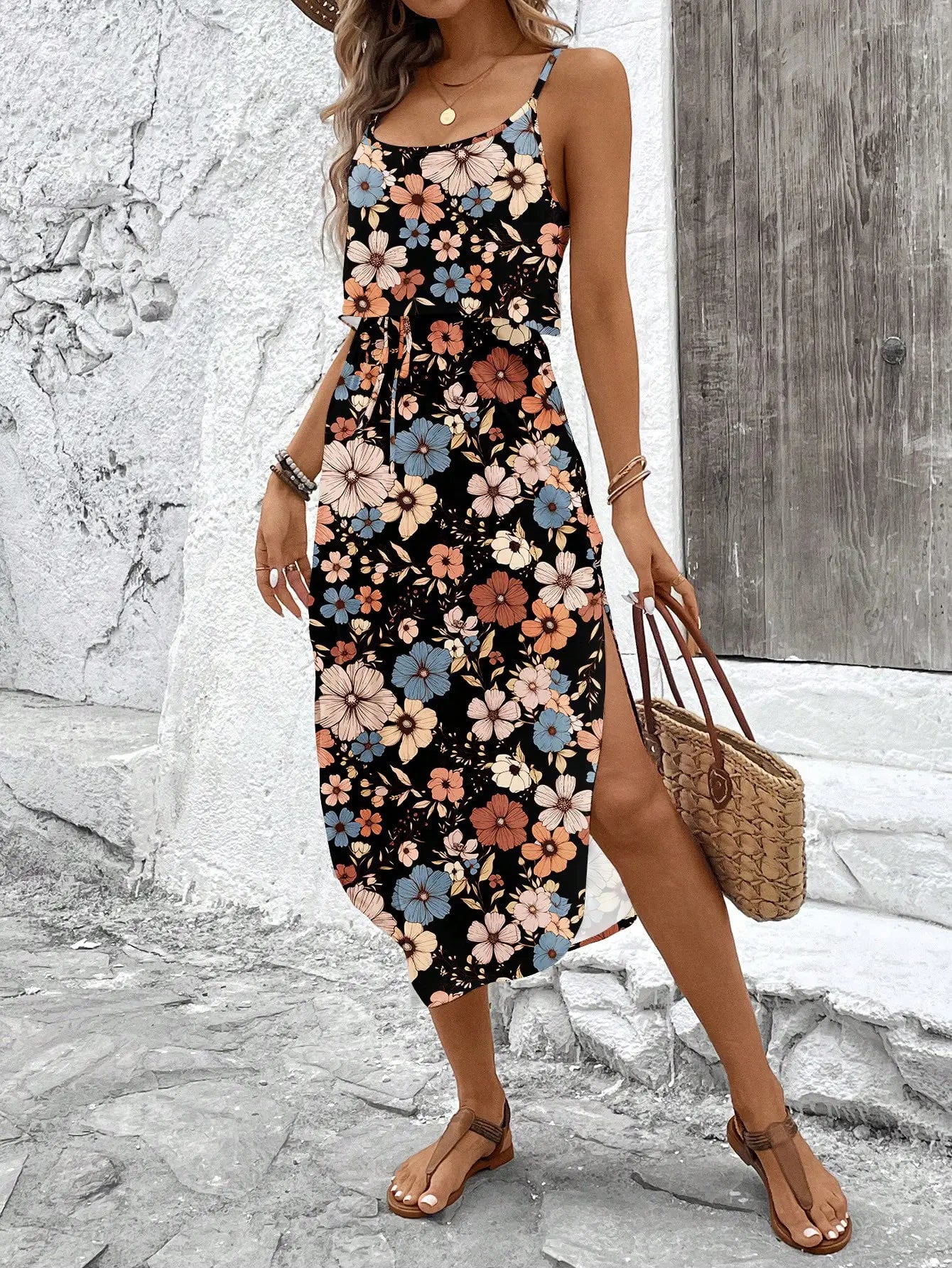 Sommerkleid für Damen mit Spaghettiträgern im Tie-Dye-Look