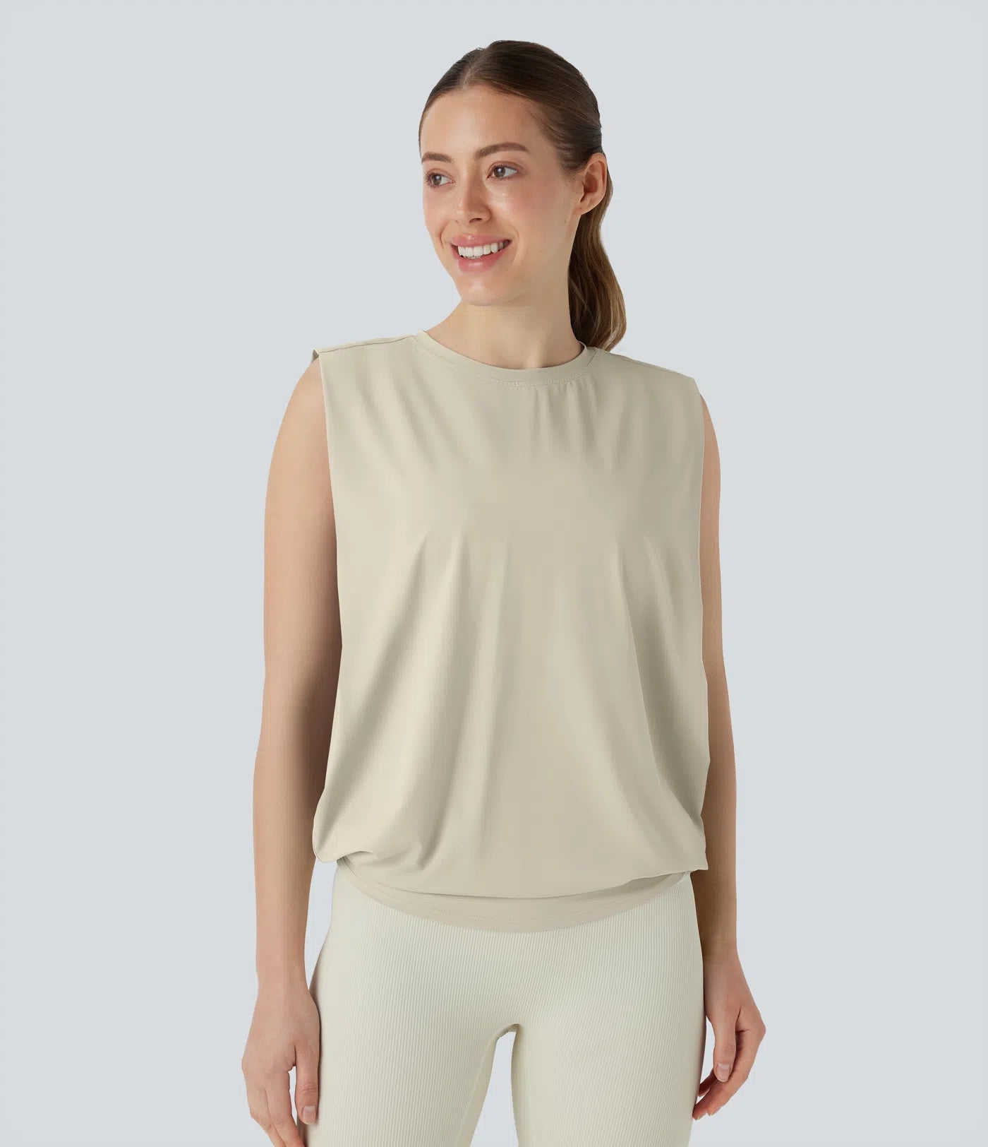 Débardeur de yoga à encolure ronde et fronces, effet rafraîchissant - UPF 50+