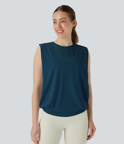 Débardeur de yoga à encolure ronde et fronces, effet rafraîchissant - UPF 50+