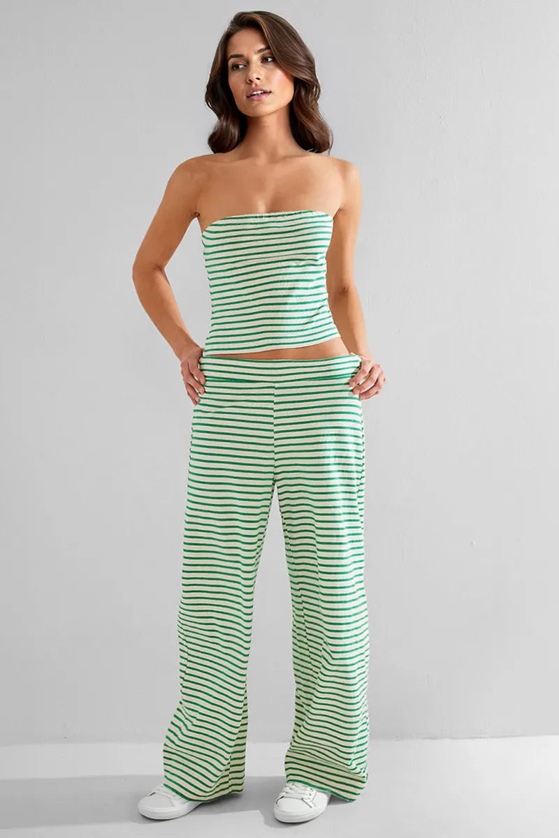 Set med randig tubtop och byxor med vida ben för damer