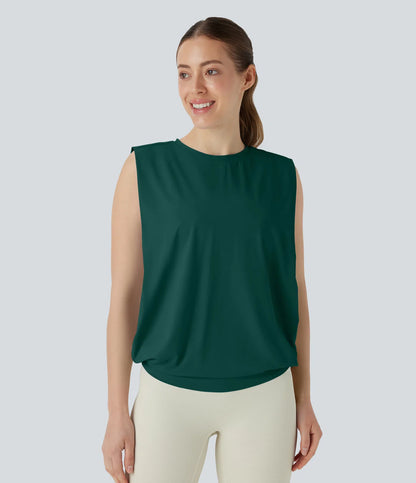 Débardeur de yoga à encolure ronde et fronces, effet rafraîchissant - UPF 50+