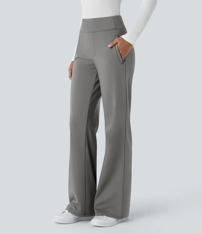 Pantalon de travail évasé pour femme, taille mi-haute, avec poche latérale à fermeture éclair