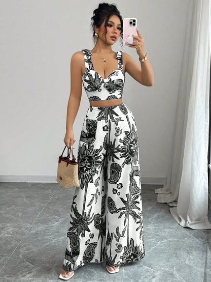 Ensemble haut et pantalon à imprimé floral bohème