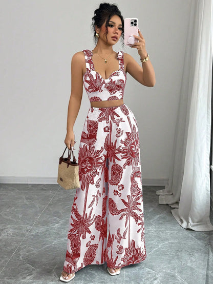 Ensemble haut et pantalon à imprimé floral bohème