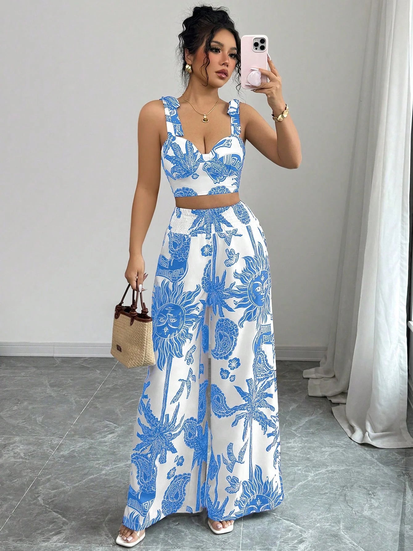 Ensemble haut et pantalon à imprimé floral bohème