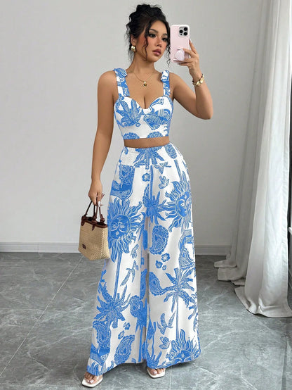 Ensemble haut et pantalon à imprimé floral bohème