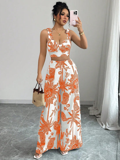 Ensemble haut et pantalon à imprimé floral bohème