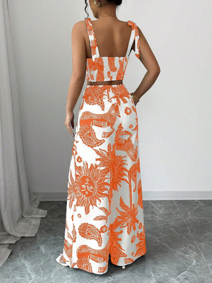 Ensemble haut et pantalon à imprimé floral bohème