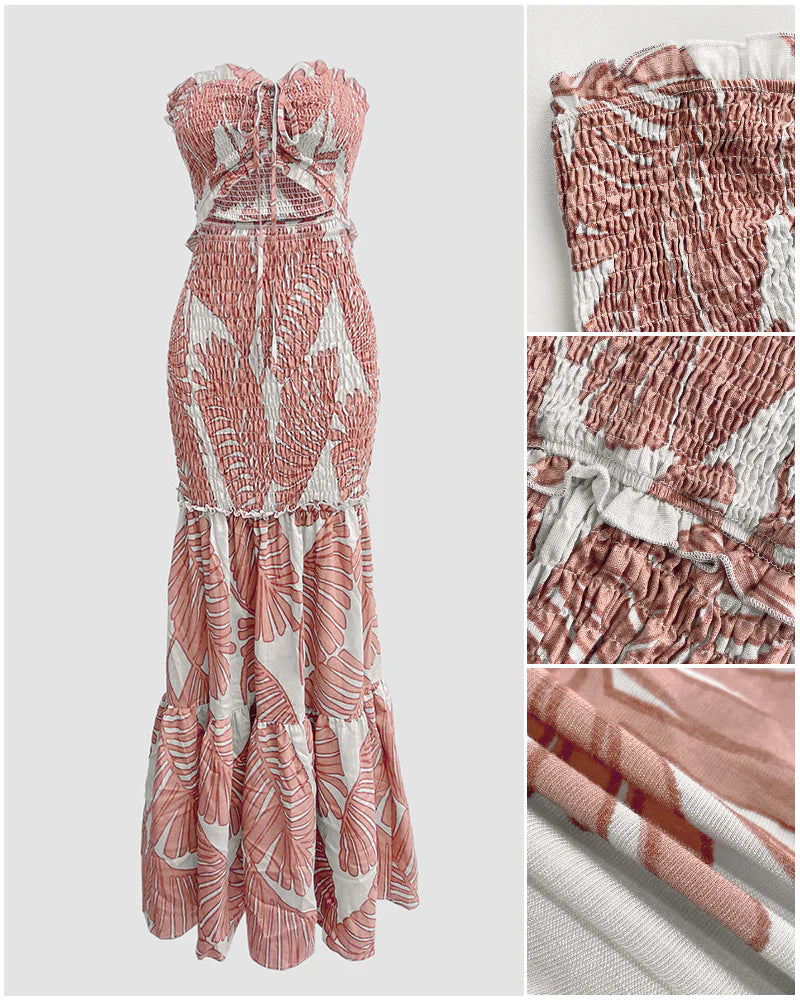 Tropisches Neckholder-Kleid im Meerjungfrauen-Stil mit Rüschen für den Urlaub