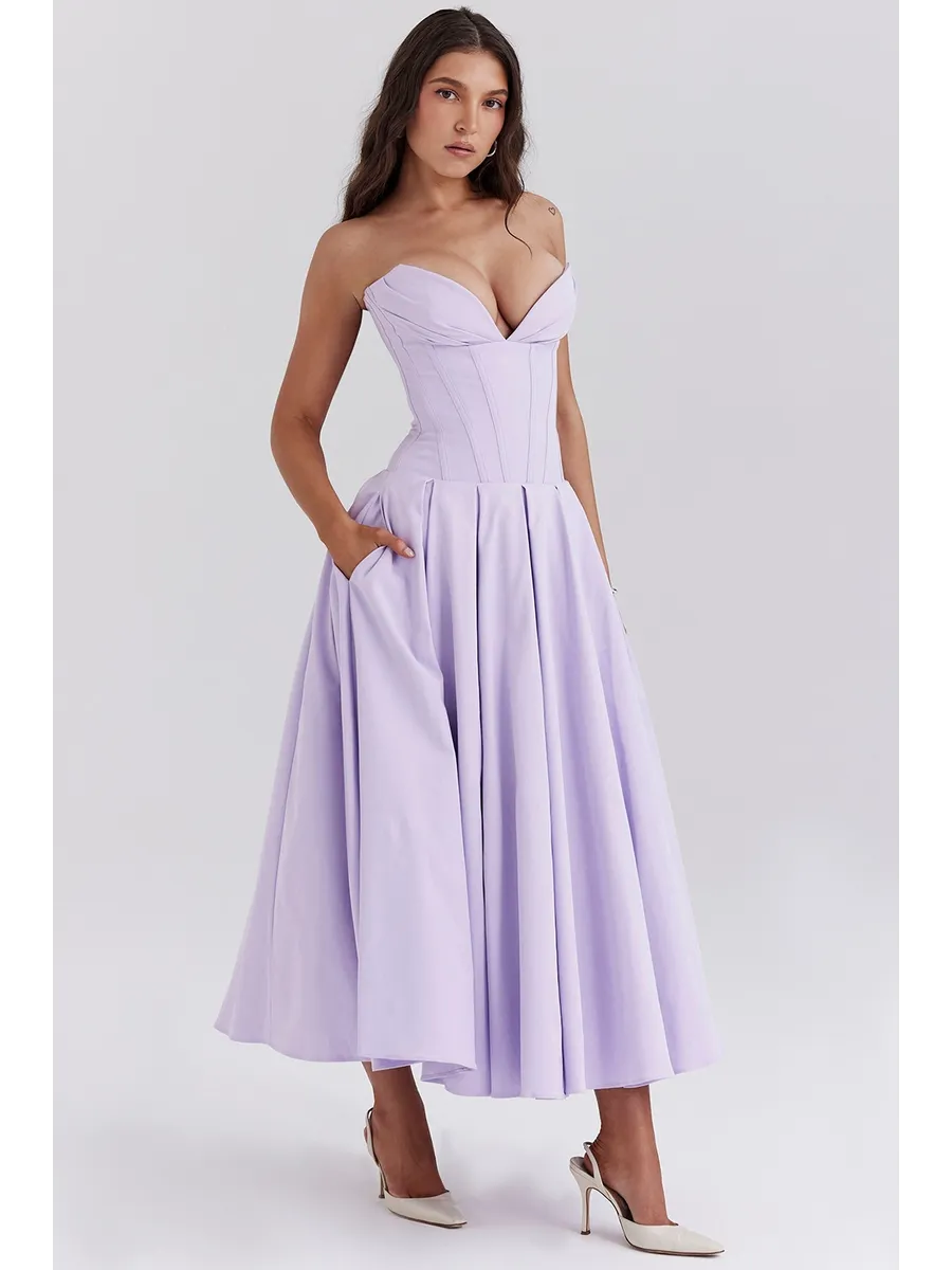 Robe mi-longue sans bretelles pour le printemps et l'été