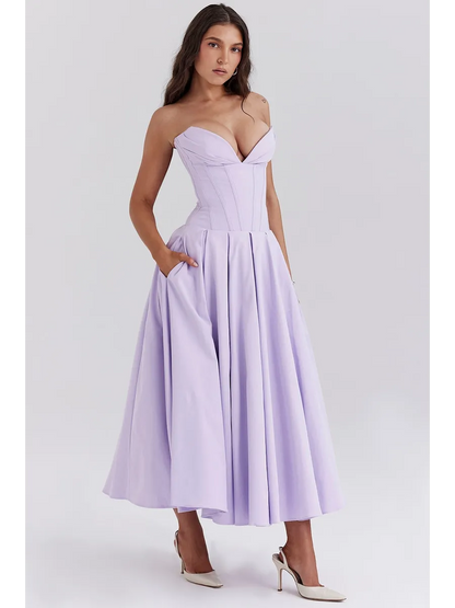 Robe mi-longue sans bretelles pour le printemps et l'été
