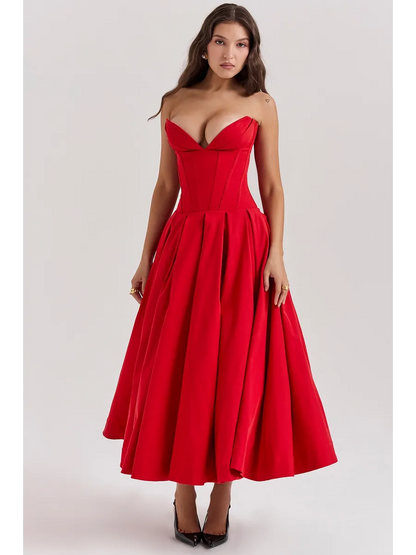 Robe mi-longue sans bretelles pour le printemps et l'été