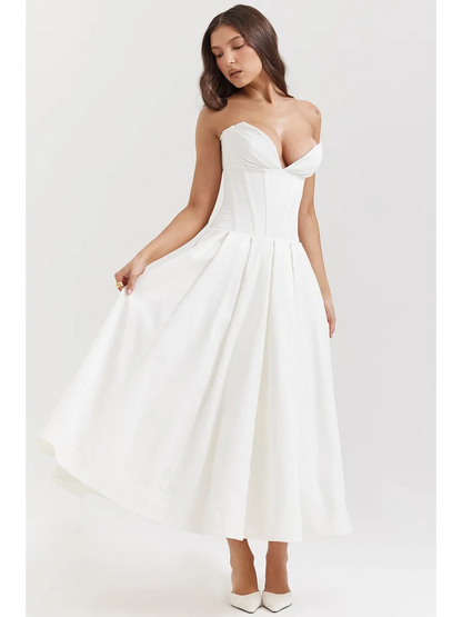 Robe mi-longue sans bretelles pour le printemps et l'été