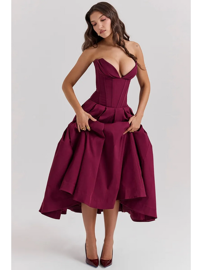 Robe mi-longue sans bretelles pour le printemps et l'été