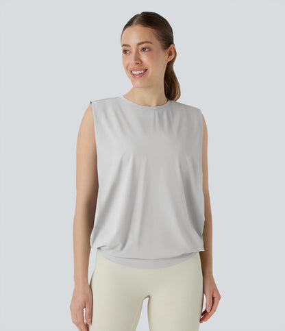 Débardeur de yoga à encolure ronde et fronces, effet rafraîchissant - UPF 50+