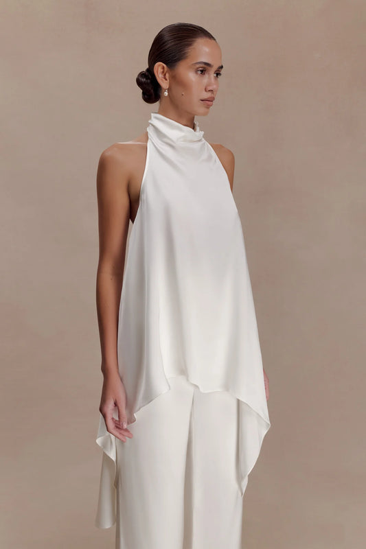 Asymmetrical Satin Halter Top