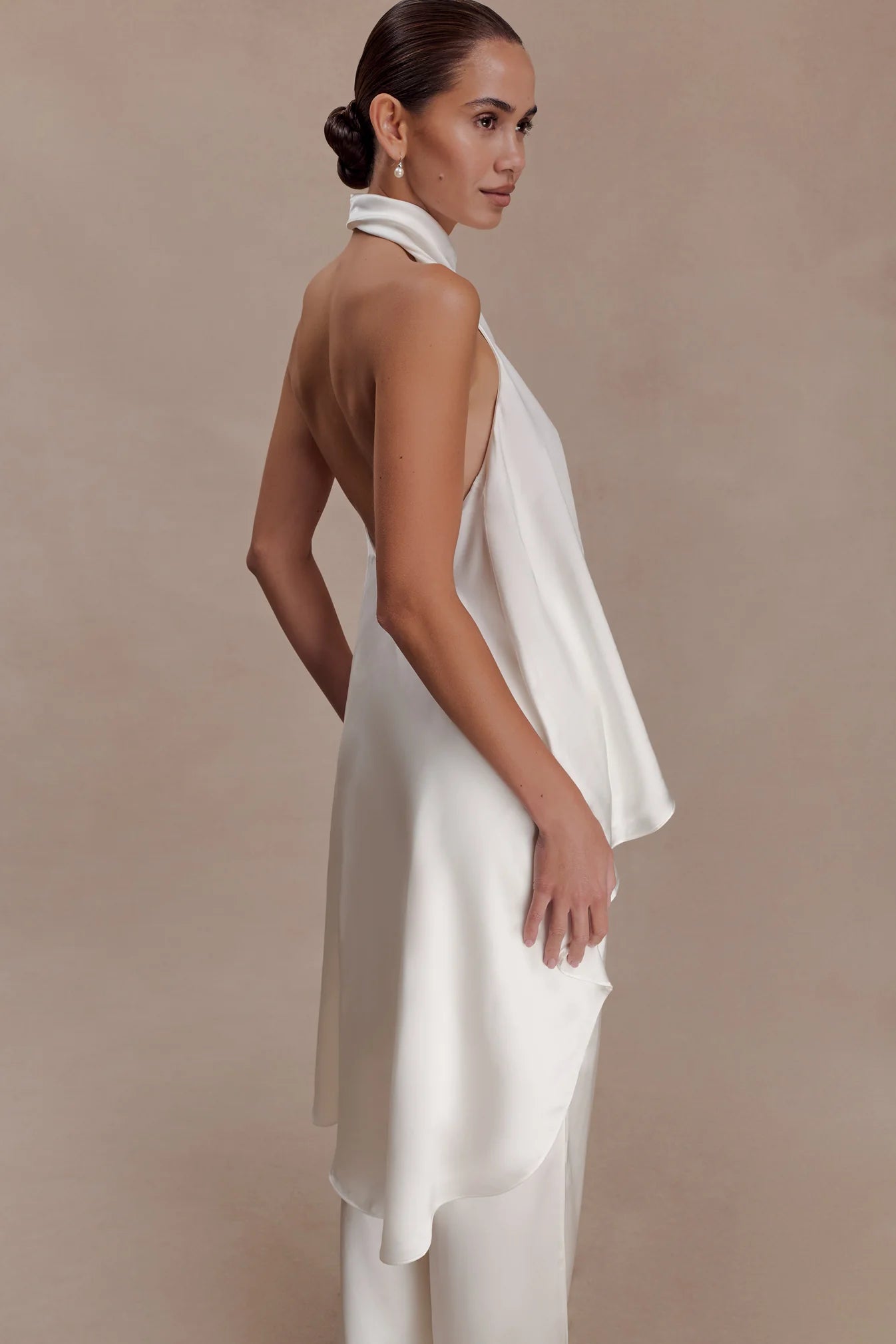 Asymmetrical Satin Halter Top