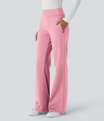 Pantalon de travail évasé pour femme, taille mi-haute, avec poche latérale à fermeture éclair