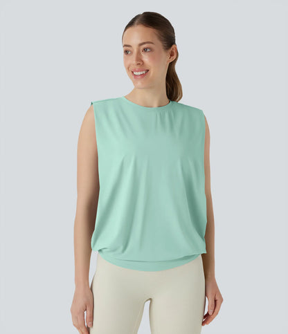 Débardeur de yoga à encolure ronde et fronces, effet rafraîchissant - UPF 50+