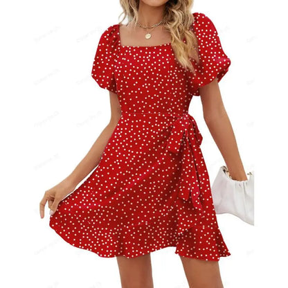 Sommerkleid mit Puffärmeln und Bindegürtel