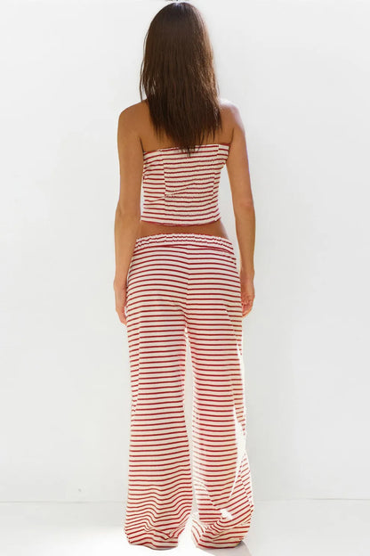 Set med randig tubtop och byxor med vida ben för damer