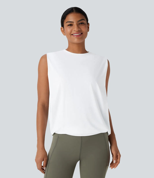 Round Neck Ruched Cool Touch Yoga Tank Top-UPF50+