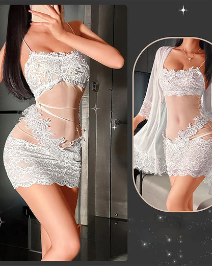 Ensemble de pyjama en dentelle et maille pour femme