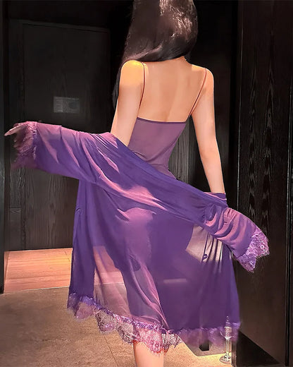 Ensemble de pyjama en dentelle et maille pour femme