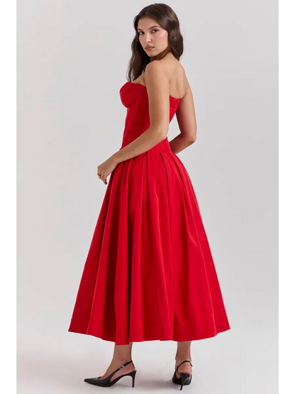 Robe mi-longue sans bretelles pour le printemps et l'été