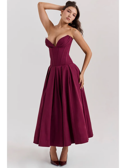 Robe mi-longue sans bretelles pour le printemps et l'été