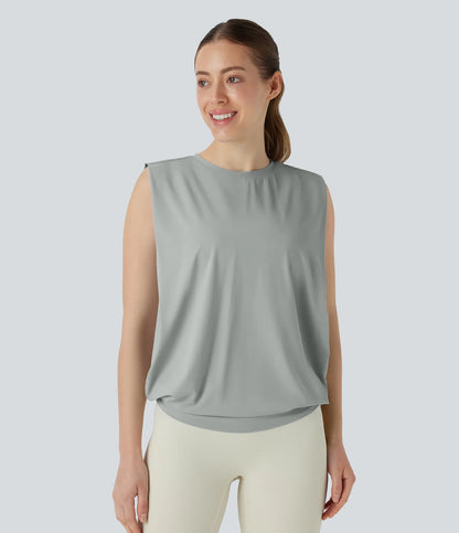Débardeur de yoga à encolure ronde et fronces, effet rafraîchissant - UPF 50+