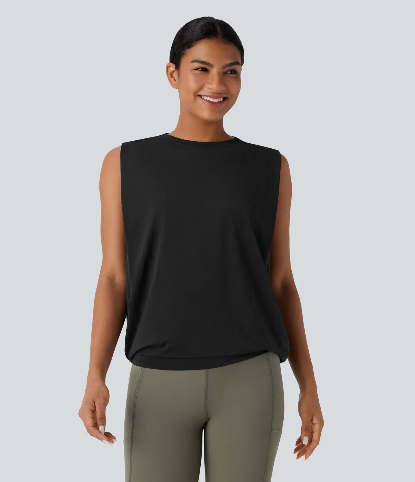 Débardeur de yoga à encolure ronde et fronces, effet rafraîchissant - UPF 50+