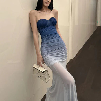 Robe de soirée bustier Liroa, élégante, à effet ombré et froncée