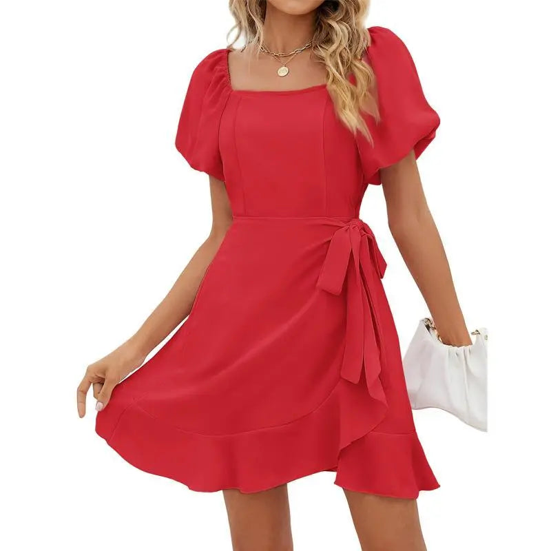 Sommerkleid mit Puffärmeln und Bindegürtel