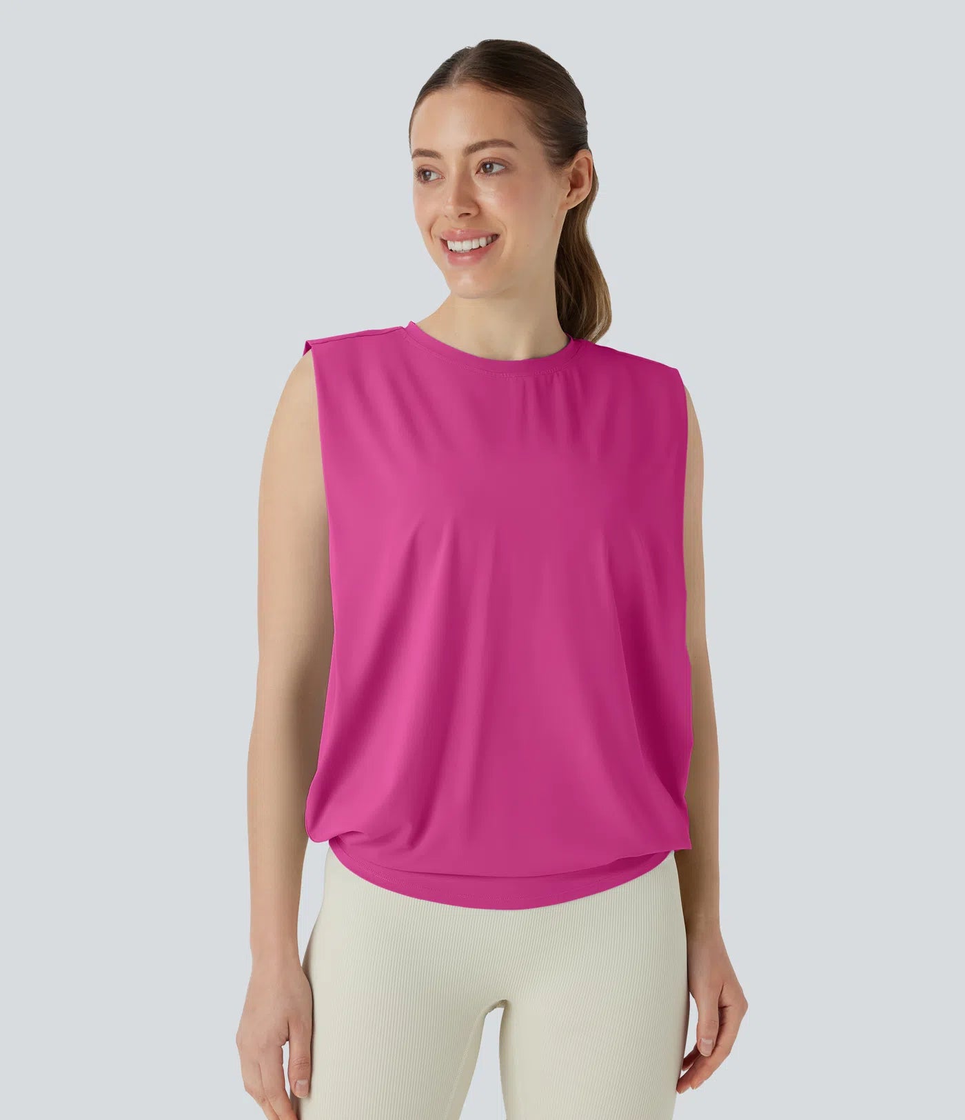 Débardeur de yoga à encolure ronde et fronces, effet rafraîchissant - UPF 50+