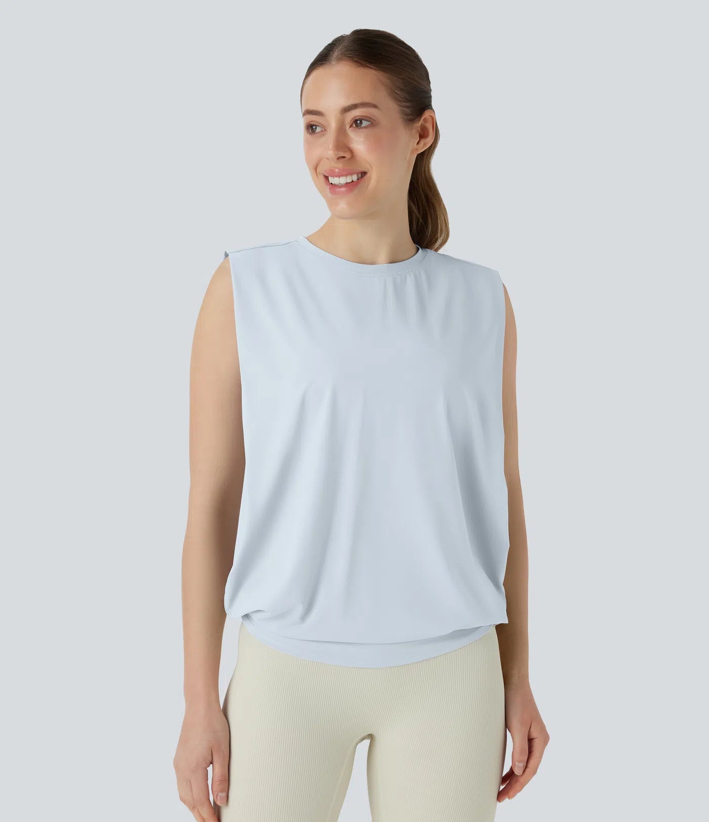 Débardeur de yoga à encolure ronde et fronces, effet rafraîchissant - UPF 50+