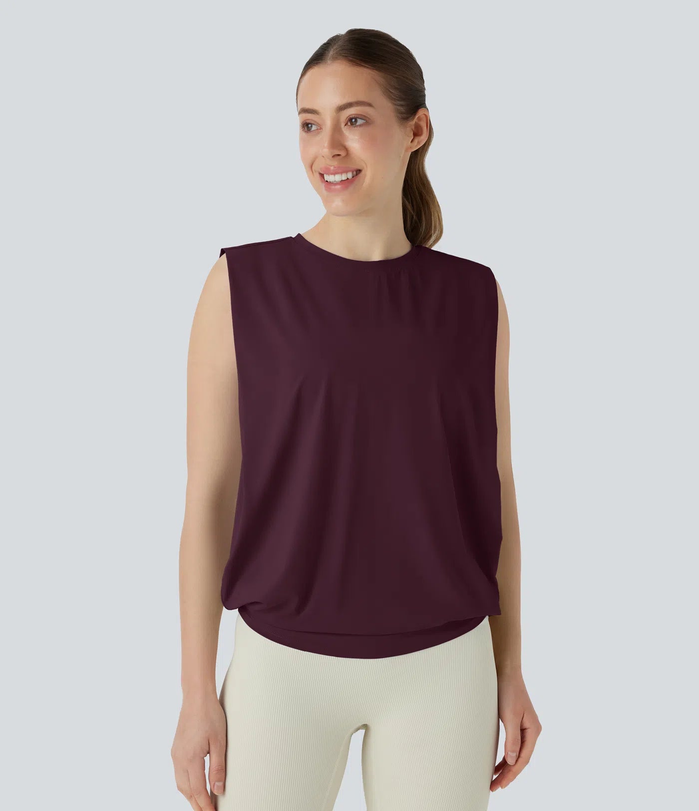 Débardeur de yoga à encolure ronde et fronces, effet rafraîchissant - UPF 50+