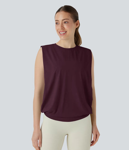 Débardeur de yoga à encolure ronde et fronces, effet rafraîchissant - UPF 50+