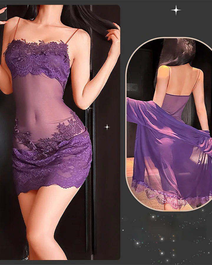 Ensemble de pyjama en dentelle et maille pour femme