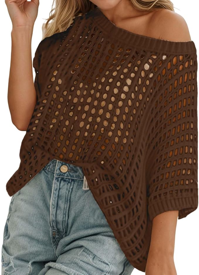 Haut d'été en maille ajourée au crochet pour femme