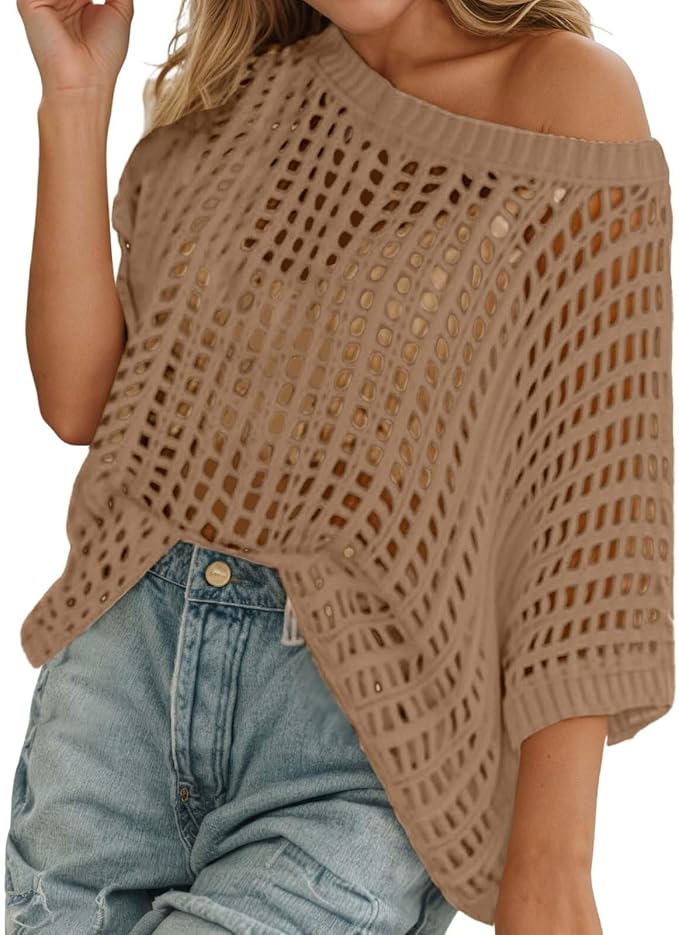 Haut d'été en maille ajourée au crochet pour femme