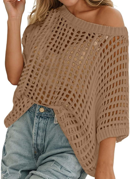 Haut d'été en maille ajourée au crochet pour femme