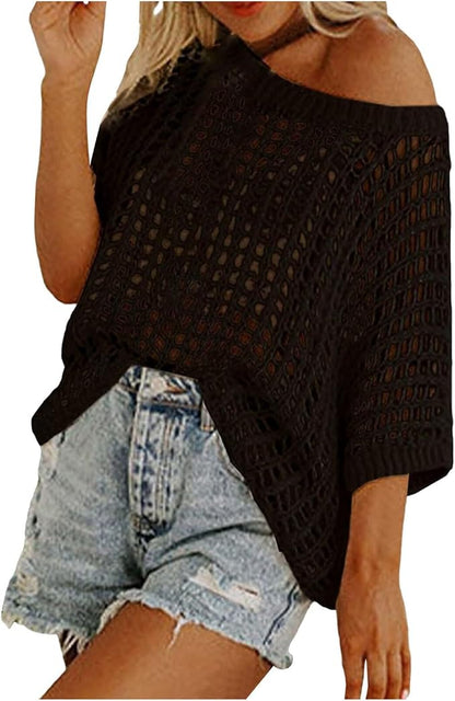 Haut d'été en maille ajourée au crochet pour femme