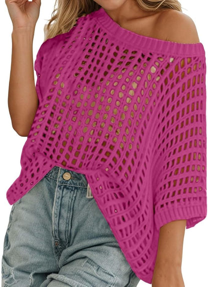 Haut d'été en maille ajourée au crochet pour femme