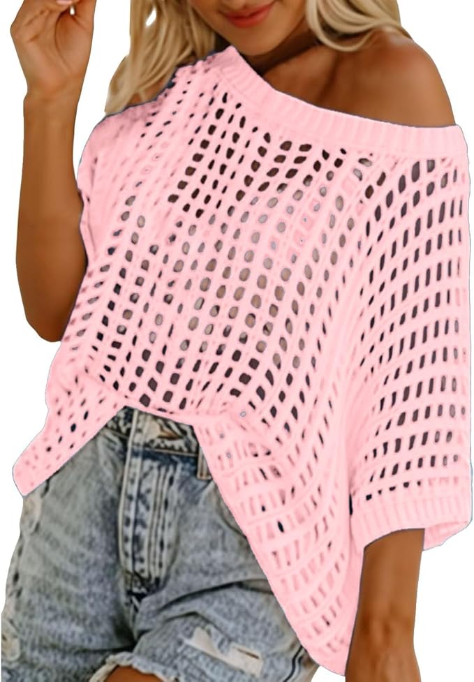 Haut d'été en maille ajourée au crochet pour femme