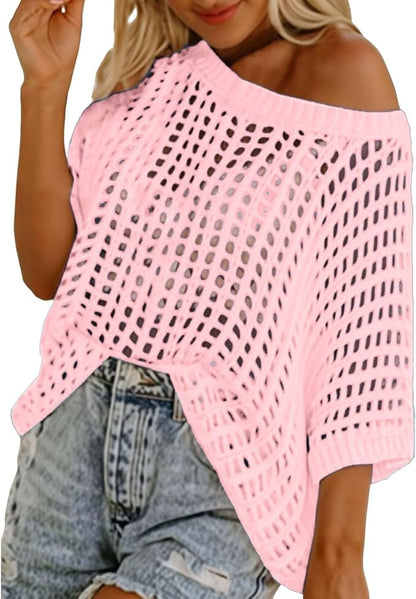 Haut d'été en maille ajourée au crochet pour femme