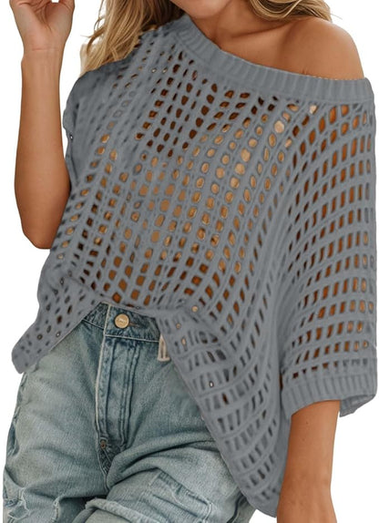 Haut d'été en maille ajourée au crochet pour femme