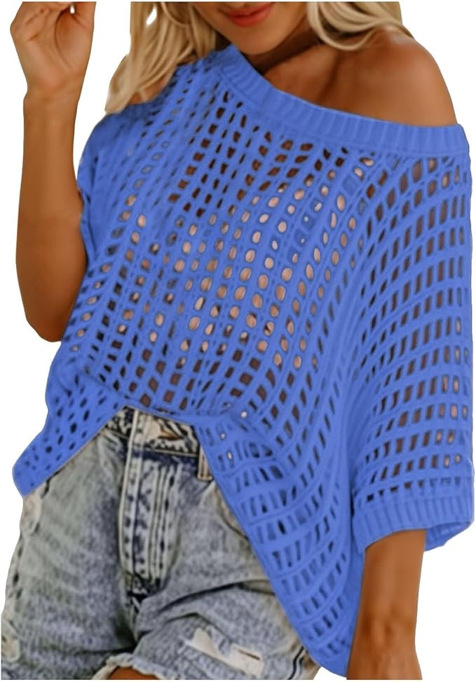 Haut d'été en maille ajourée au crochet pour femme